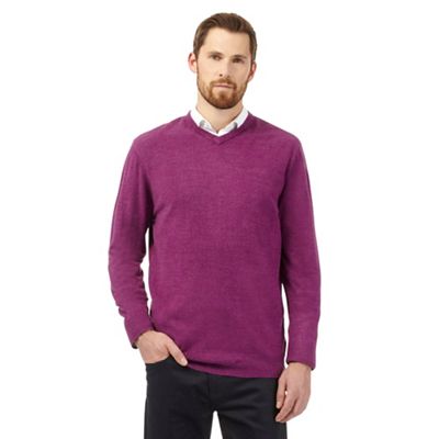 Big and tall purple plain v neck jumper